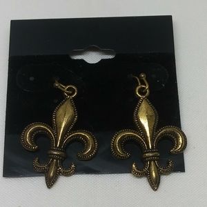 NWT Antique Gold Tone Fleur de Lis Dangling Earrings New Orleans/Saints